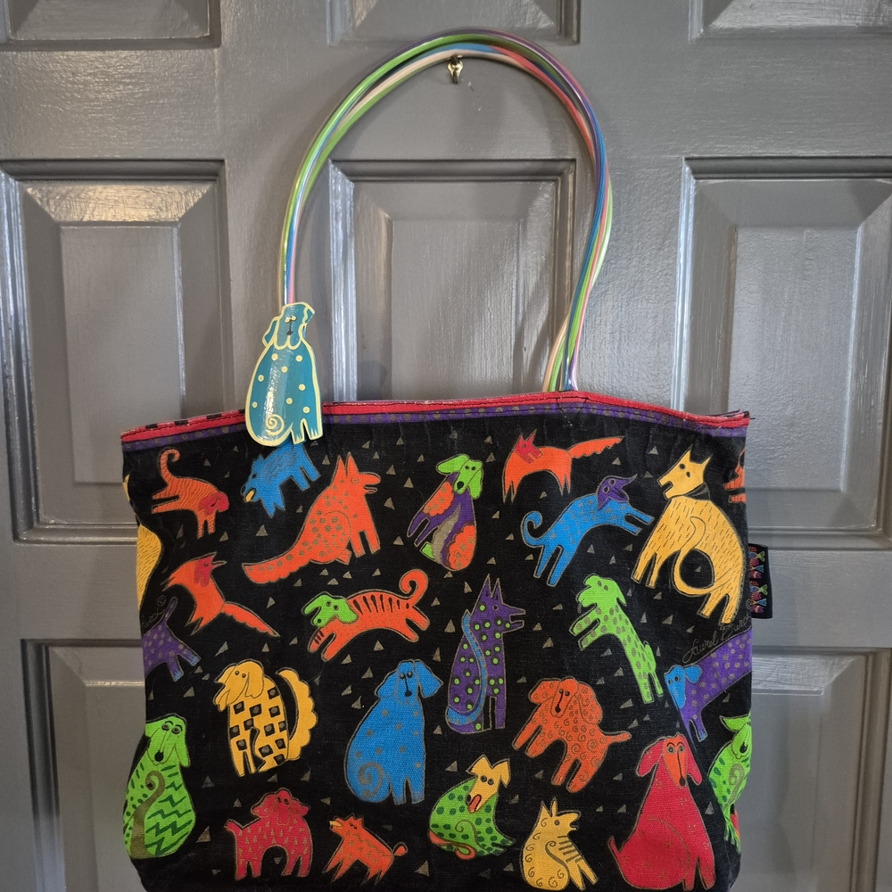 Laurel Burch Colorful, Whimsical Dog Print Tote Bag